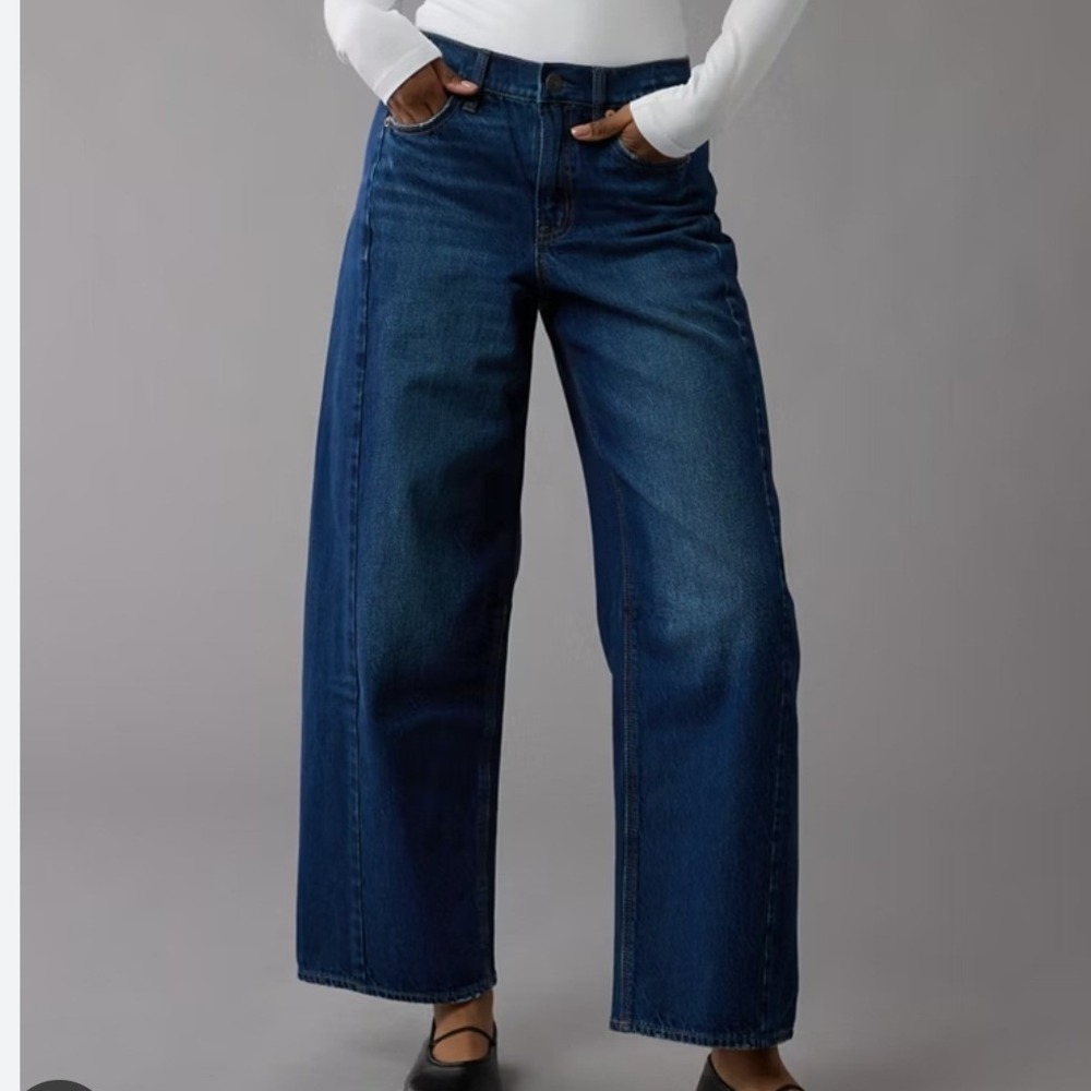 American Eagle Dreamy Drape Strigid Barrel Jean Dark Wash 12 Long Tall